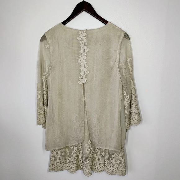 Feratelli Sheer Lace Layered Long Flowy Top Green Lagenlook Fairycore Size Small - Picture 4 of 13